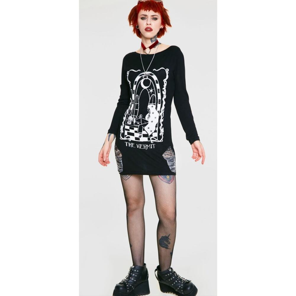 Jawbreaker On My Own Ripped Sweater Hermit Dress Womens Small Size 4 New Black